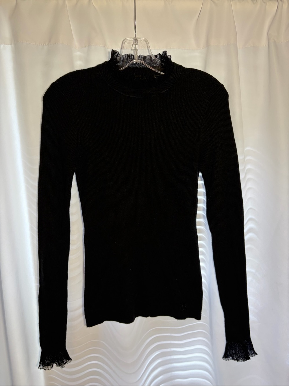 TED BAKER LONDON Black DVANA Turtleneck Sweater with Ruffle Trim size 6